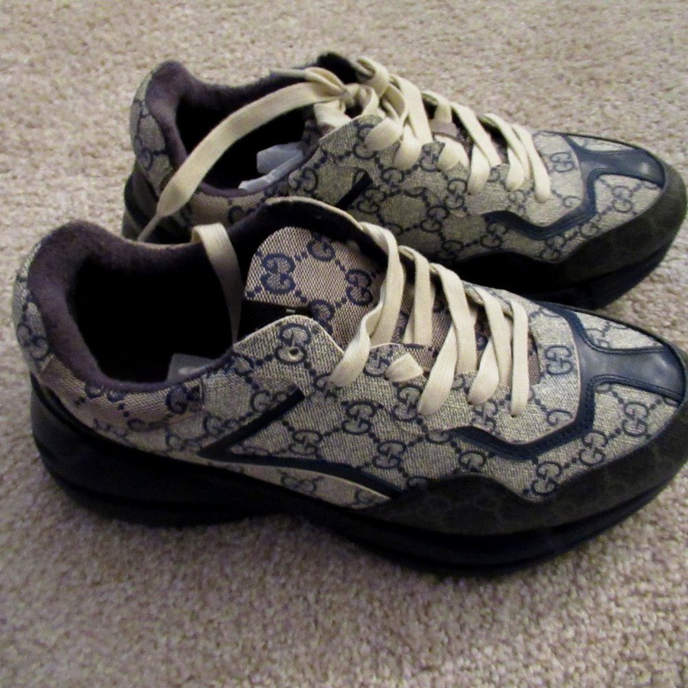 GUCCI Rhyton Monogram Logo Sneaker Tennis Shoes Double G  size 44 11USA